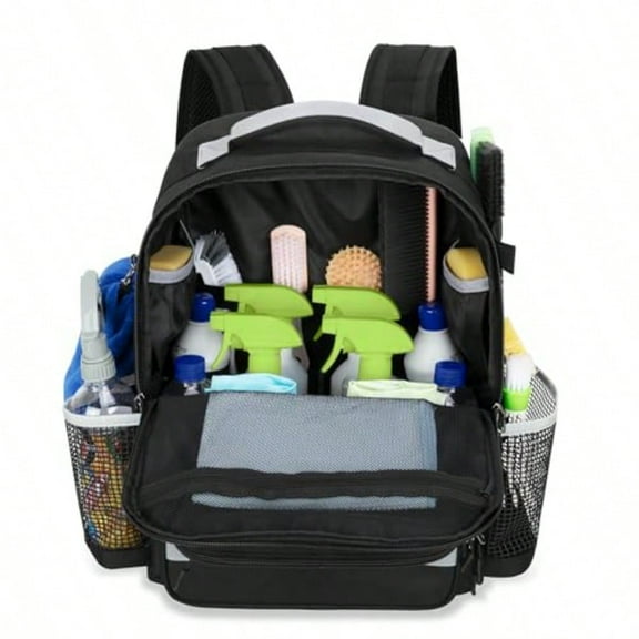 Cleaning Backpack with Bottom Plate Waterproof Bottom Large plies Bag with Multiple Pockets for Housekeeping Tools Cleaning Products Caddy Organizer for Home Car