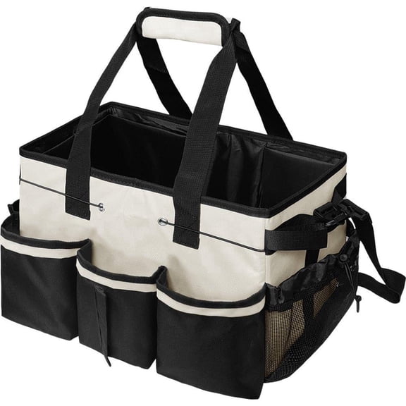 Cleaning Organizer Caddy Bag, Large Supplies Storage with Handles, Shoulder Strap and Foldable Divider for Housekeepers
