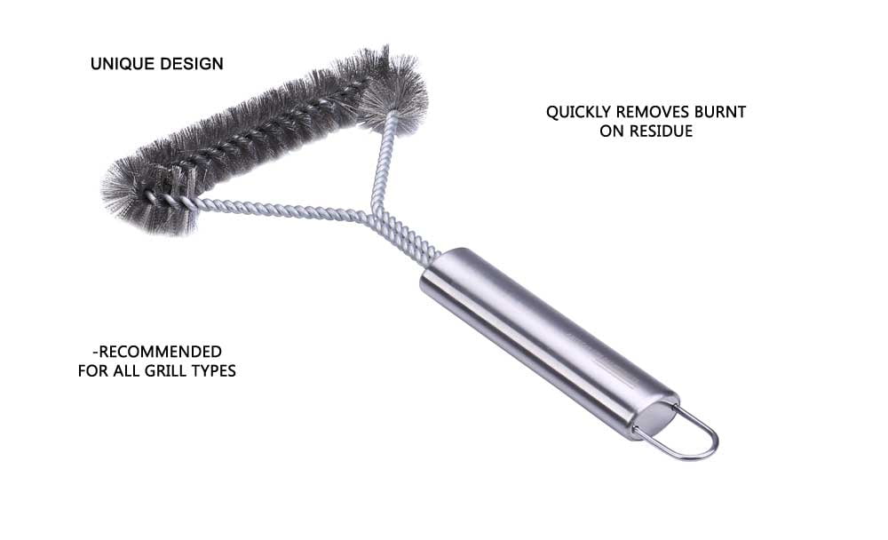 Cleaning Brush 12 inch 3 Sided Stainless Steel BBQ Grill Brush, for Big Green Egg Charcoal