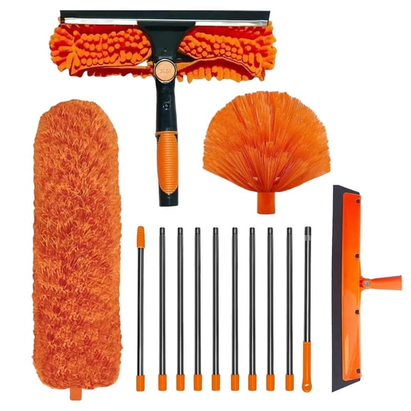 Cleaning Brush 2 High Range Removal Kit with Telescopic Pole Duster for Ceiling Fans Windows Walls Lampshades 10 Extension Pole Metal Construction Cleaning Set