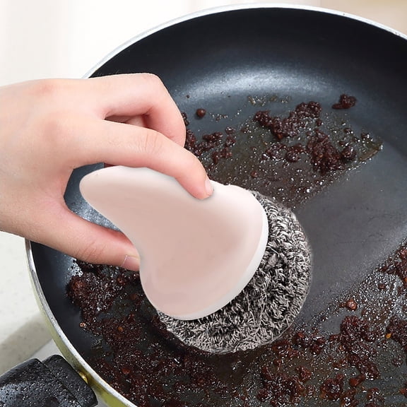 Cleaning Brush for Pan Cleaning with Steel Handle – Decontamination Brush for Kitchen Pot and Pan High-Performance Scrubbing Tool for Easy, 2.7*4.3 inch, Pink