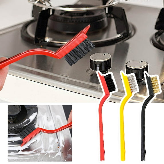 Cleaning Brush Set for Kitchen | Stove, Range Hood, Sink, Appliance Cleaner | 3-Brush Pack | Nylon, Copper Wire, Stainless Steel Bristles | Non-Slip Handle | Multipurpose Household Tool