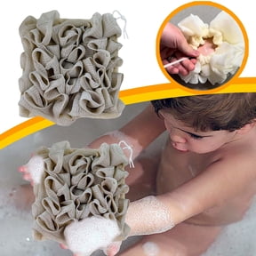 Cleaning Brush Shower Loofah with Drawstring Soap Holder & Bubble Maker Soft Scrubbing Sponge for Rich & Back Scrubbing