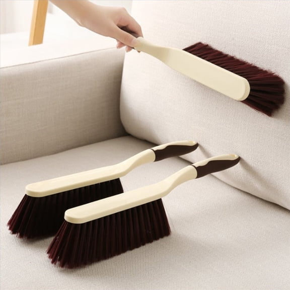 Cleaning Brush Soft Bristle Long Handle | Multi-Surface Scrub Brush for Bed Sheet, Sofa, Blanket, Clothes, Cabinet, Car | 14.6" Beige Plastic, Non-Slip, Easy Storage