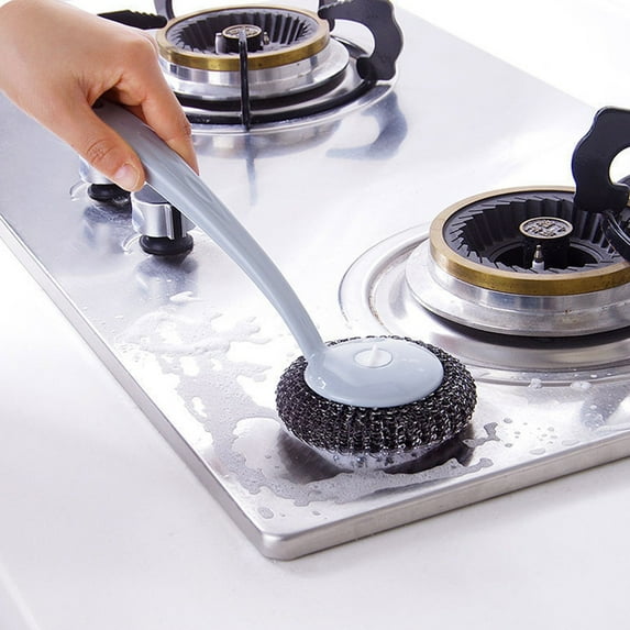 Cleaning Brush,Stainless Steel Wire Brush Pot Thickened With Handle Large Steel Wire Ball Pot Brush Kitchen Cleaning Brush Dish Washing Artifact Stove