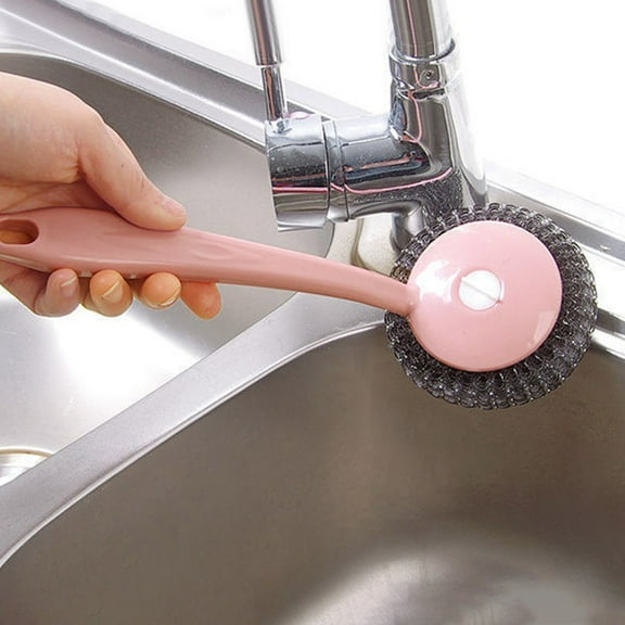 Cleaning Brush,Stainless Steel Wire Brush Pot Thickened With Handle Large Steel Wire Ball Pot Brush Kitchen Cleaning Brush Dish Washing Artifact Stove