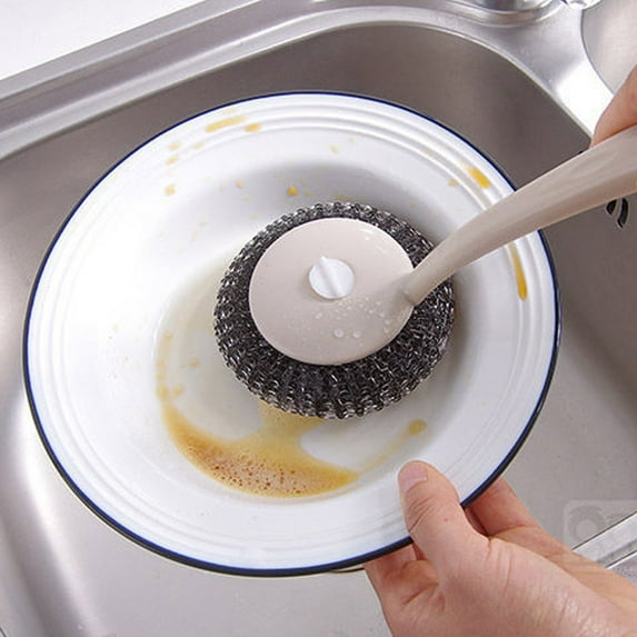 Cleaning Brush,Stainless Steel Wire Brush Pot Thickened With Handle Large Steel Wire Ball Pot Brush Kitchen Cleaning Brush Dish Washing Artifact Stove