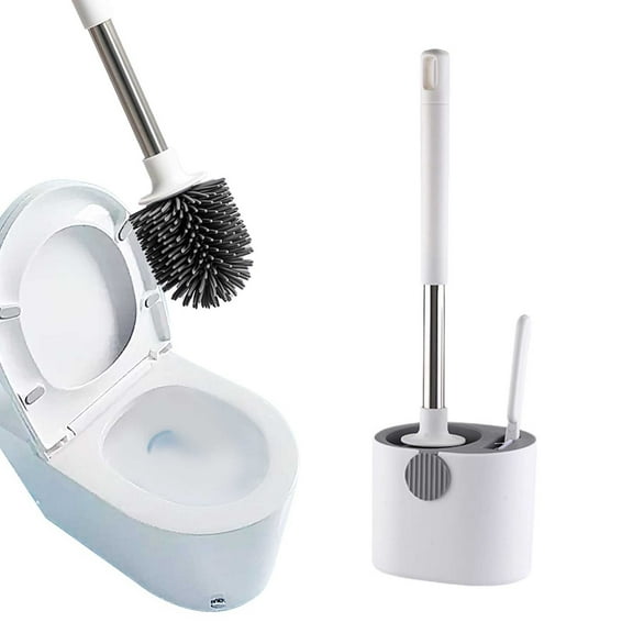 Cleaning Brush Toilet Brush and Holder Set Bathroom Cleaner Brush Non Slip Handle Toilet Bowl Brush Silicone Toilet Brush with Ventilated Holder Toilet Brush Set for Bathroom Deep Cleaning Grey