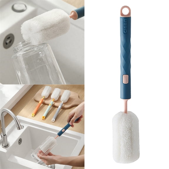 Cleaning Brush for Kitchen Cleaning Sponge Brush Stain Remover Tool Soft Gentle Scouring Sponge Brush for Cups and, 10.82×1.96 inch, Blue