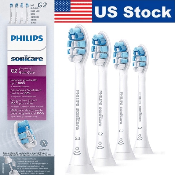 G2 Optimal Gum Care Replacement Brush Heads Compatible with Phlilps Sonlcare Click-On Electric Toothbrush Handles, HX9034/65, Gentle Gum Health Care, White, 4 Pack
