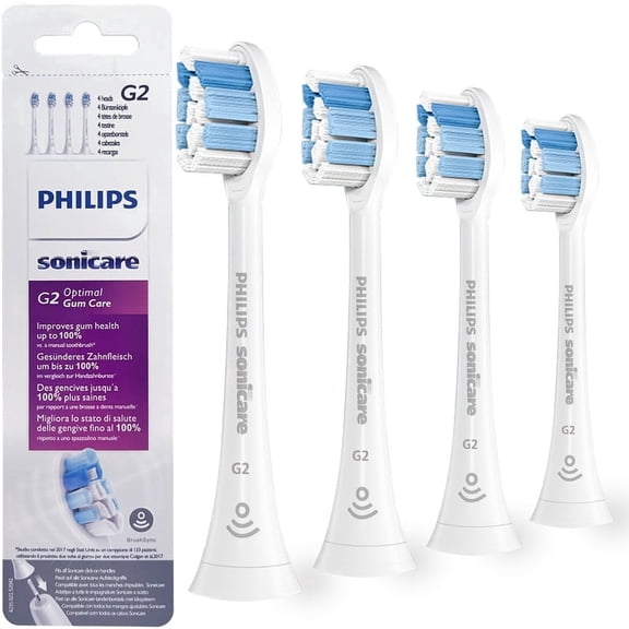 G2 Optimal Gum Care Sonic Toothbrush Head Replacement Brush Heads Compatible with All SSonicare Click-on Handles Protective Clean Electric Toothbrush,White,Pack of 4