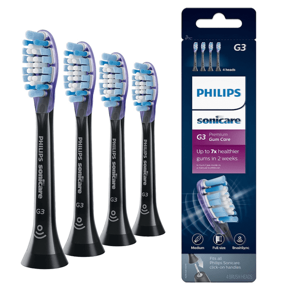 G3 Premium Gum Care Replacement Toothbrush Heads Compatible with Philips Sonicare Toothbrush,4 Brush Heads, Black, HX9054