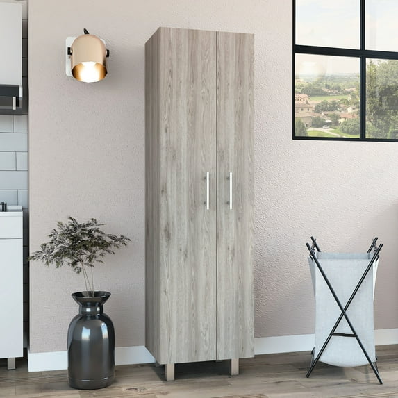 Cleaning Cabinet, Gray/white - Five Shelves For Efficient Kitchen Storage Modern Cabinet Gray/white, Hiding Supplies