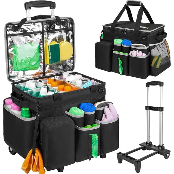 Cleaning Cadddy Bag with Rolling Cart, Lareg Cleaning Bag with Wheels