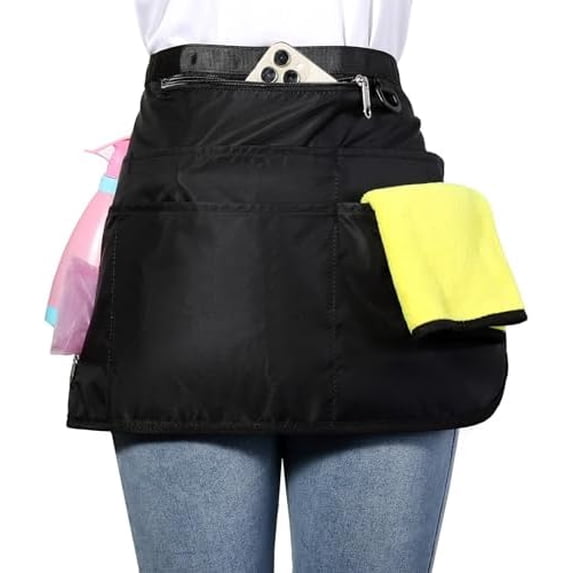 Cleaning Caddy Apron for Women with 7 Pockets, Professional Waterproof Housekeeping Work Apron Black,1
