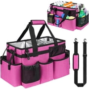 Cleaning Caddy Bag, Cleaning Supplies Organizer for Housekeepers, Housekeeping Caddy with Handle and Detachable Padded Cushion, Pink