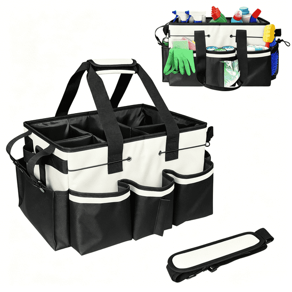 Large Cleaning Caddy Bag,Wearable Cleaning Caddy Supplies Organizer with Handle & Shoulder Straps for Cleaners, Housekeeper, car caddy organizer
