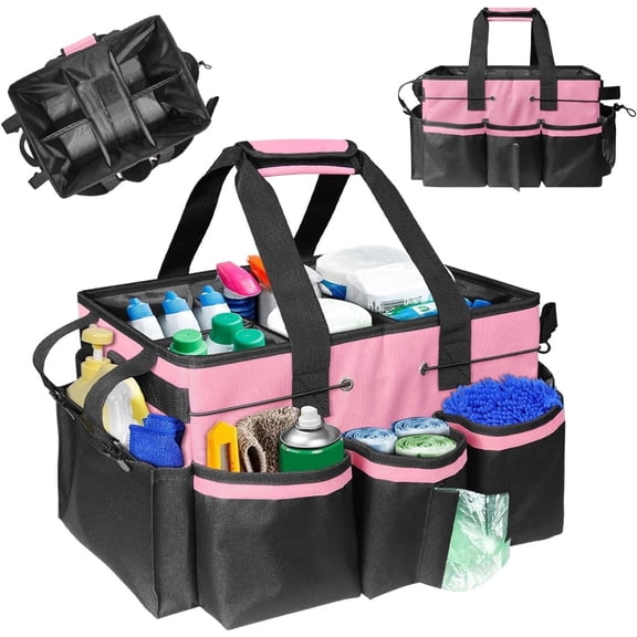 Godery Cleaning Caddy Bag Wearable, Supplies Organizer With Handle, Shoulder Straps & Detachable Divide, Tool Organizers Tote for Cleaners & Housekeepers