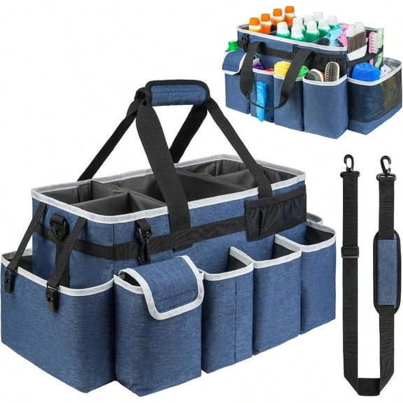 Cleaning Caddy BagExtra Large Cleaning plies Organizer with Handle for Housekeepers Blue