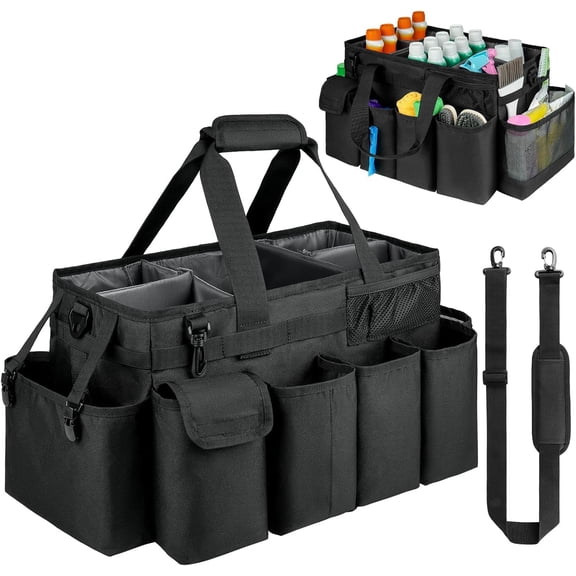 ZIOZERTT Cleaning Caddy with Handle, Housekeeping Cleaning Supplies Organizer Bag, Black