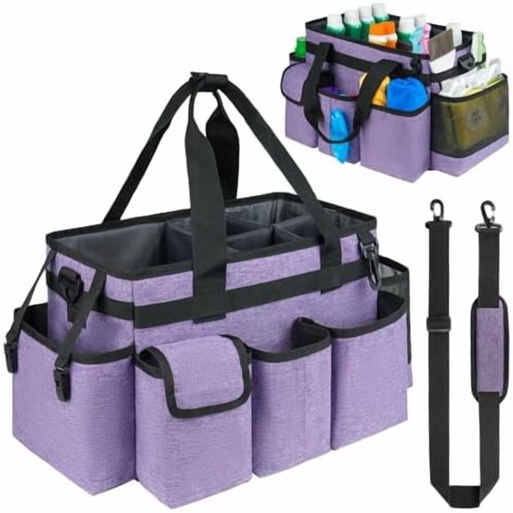 Cleaning Caddy,Cleaning Bag for Housekeepers,Cleaning Supplies Organizer with Handle,Purple