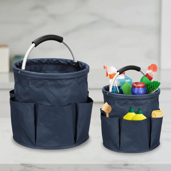 Cleaning Caddy with Handle, Multifunctional Bucket Tool Organizer with 6 Side Pockets Foldable Portable Garden Tool Bag Collapsible Bathroom Storage Baskets Cleaning Products Organizers