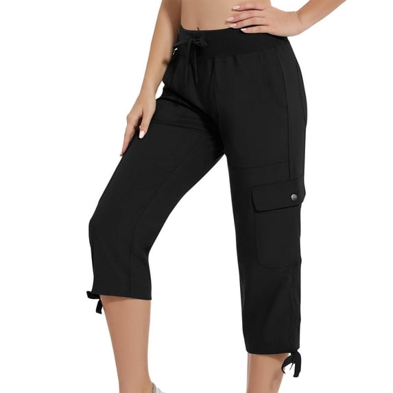 Cleaning Cargo Capris for Women Lace-Up Elastic Waist Cargo Pants Elastic Waist Trousers Jogger Goth Grunge Sweatpants Adjustable Leg Basic Trouser Workout Running Gym Sweatpant with Muti Pockets