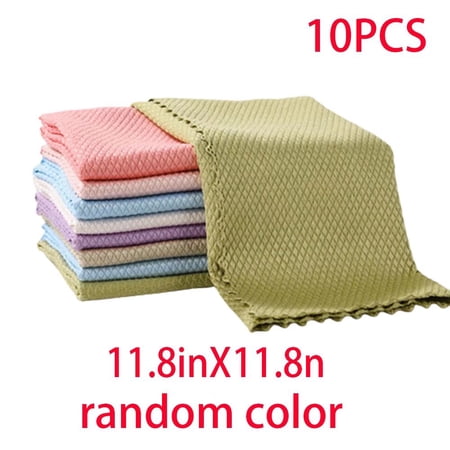 Cleaning Cloths - 10 Pack Microfiber Cleaning Cloths, Super Absorbent Cleaning Cloths, Reusable for Glass, Car, Window, Mirror, Dishware