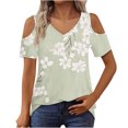 thumbnail image 1 of Cleaning Cold Shoulder Tunic Tops for Women Color Block T-Shirts V Neck Tees Shirt Short Sleeve Tops Formal Trendy Tunic Blouses Dressy Work Office Bussiness Clothes Summer Costume, 1 of 7