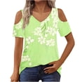 thumbnail image 1 of Cleaning Cold Shoulder Tunic Tops for Women Color Block T-Shirts V Neck Tees Shirt Short Sleeve Tops Formal Trendy Tunic Blouses Dressy Work Office Bussiness Clothes Summer Costume, 1 of 7