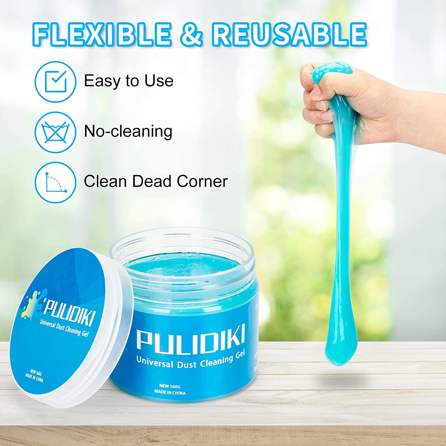 Gel Nettoyant Auto Réutilisable - Pour Aérations, Tableau De Bord, Volant - 160 G, Formule Non Collante, Poussière Intérieure
