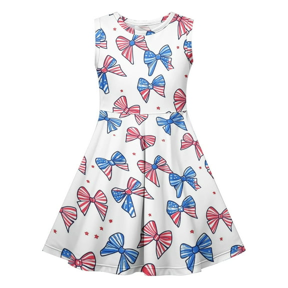 Cleaning Girl's Summer Sequin Print Dress Round Neck Sundress Mini Tank Dresses Waist Cinched Children'S Sundress Independence Day Patriotic Dress Usa Flag Star Printed Beach Sun-Dress