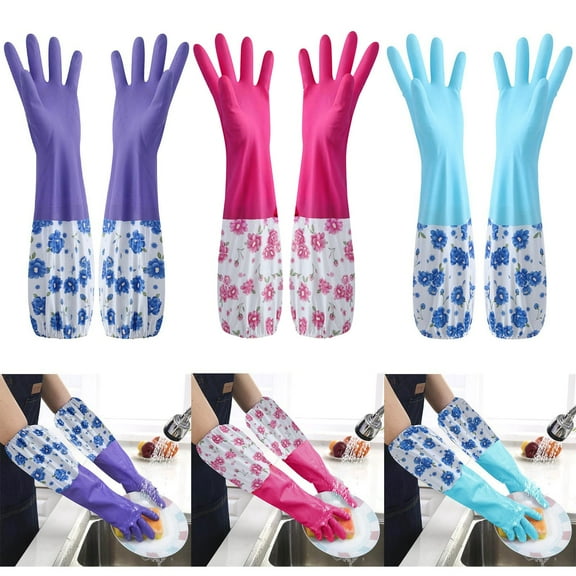 Cleaning Gloves under $5! Xqxayjr Long Cuff Cleaning Gloves, Rubber Household Gloves with Flocking Lining Cotton Lined for Dishwashing Kitchen Car Wash, Anti-Slip Grip Protec