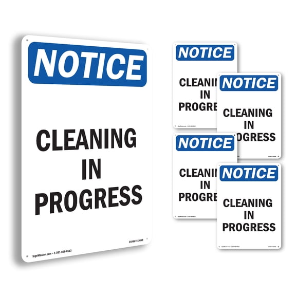 Cleaning In Progress OSHA Notice Rigid Plastic Sign 18 Inch x 12 Inch - 5 Pack