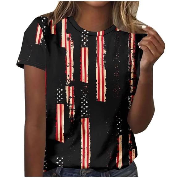 Cleaning Independence Day T-Shirts for Women 4Th of July Tunic Tops Scooped Neck Tee Short Sleeve Tops American Flag Graphic Tunic Blouses Vintage Causal Shirts Holiday Beach Party Outfits 2025