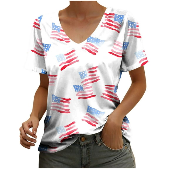 Cleaning Independence Day T-Shirts for Women 4Th of July Tunic Tops Scooped Neck Tee Short Sleeve Tops American Flag Graphic Tunic Blouses Vintage Causal Shirts Holiday Beach Party Outfits 2025