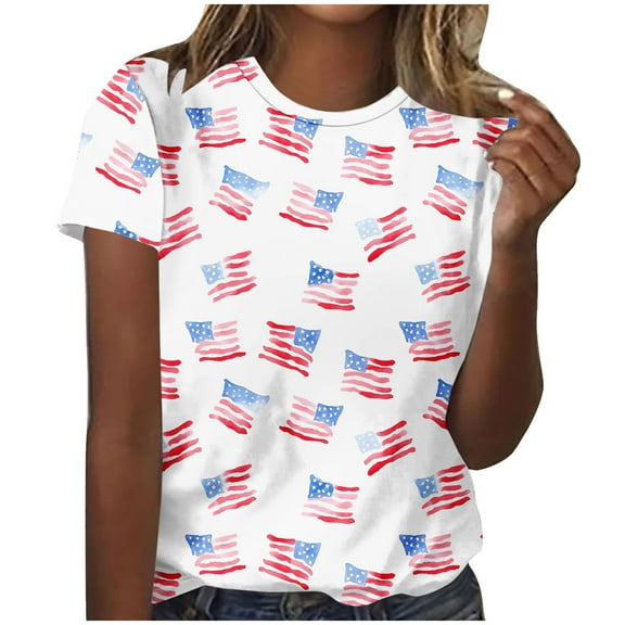 Cleaning Independence Day T-Shirts for Women 4Th of July Tunic Tops Scooped Neck Tee Short Sleeve Tops American Flag Graphic Tunic Blouses Vintage Causal Shirts Holiday Beach Party Outfits 2025
