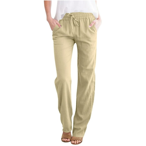 Cleaning Linen Athletic Pants for Women Summer Lace-Up Elastic Waist Y2K Streetwear Baggy Stretchy Wide Leg Sweatpant Quick Dry Active Trousers Travel Beach Spring Pants with Pockets