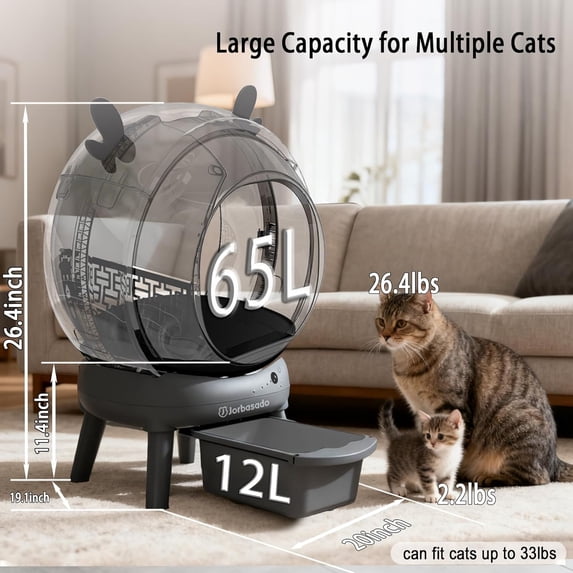 Cleaning Litter Box, 65L Large Capacity Automatic with APP Control & Odor Control