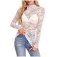 thumbnail image 1 of Cleaning Mesh Sheer Shirts for Women Party Club Night Outfits Sexy Sheer See Through Mock Neck Blouse Floral Lace Top Long Sleeve Shirt Tight Fitted Tunics Build In Bra Holiday Going Out Outfits, 1 of 7