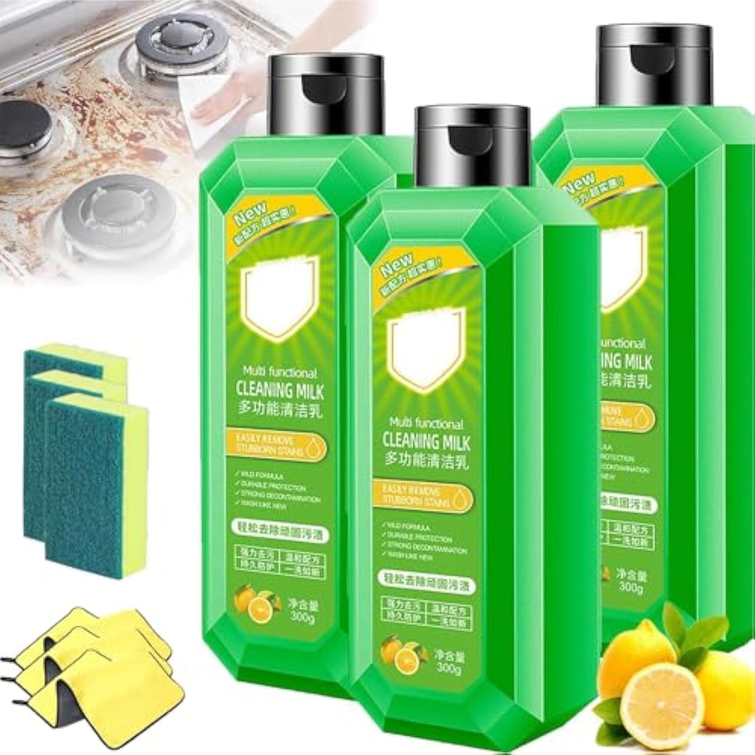 Cleaning Milk House Cleaner, Powerful Multifunctional Cleaner Liquid Milk, Heavy Oil Cleaners Stain- Effective Multi-purpose Cleaners, For Kitchen Household (3pcs)