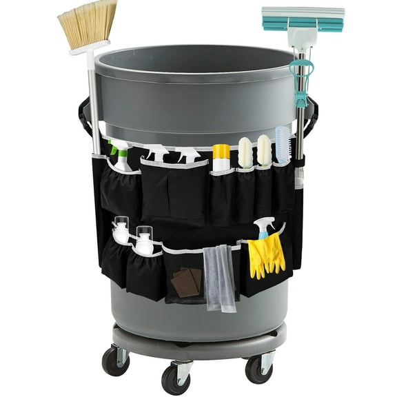 Cleaning Organizer Bag Fit 32-55 Gallon Garbage Bins 13-pocket Commercial Organizer For Cleaning, Maid, & Janitorial Duty, Cleaning Caddy Bag Only