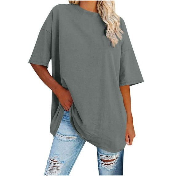Cleaning Oversized Tops For Women Plain Basic Tee Shirts Round Neck Short Sleeve Tops Baggy Boho Dressy Shirts Vintage Causal Tunic Blouses Going Out Vacation Beach Party Clothing