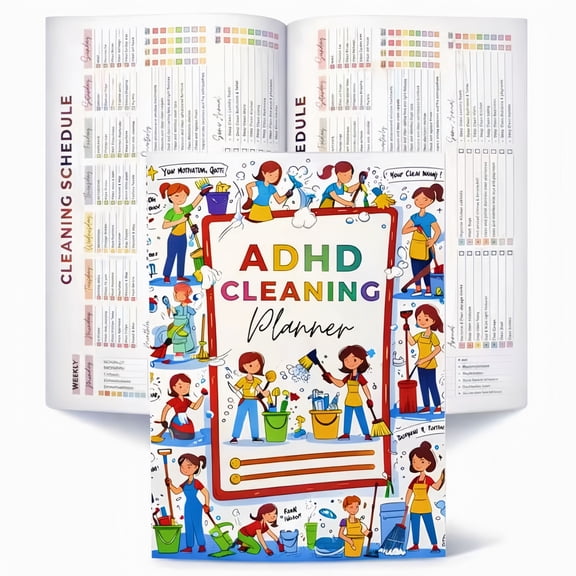 ADHD Cleaning Planner  72 Page House Cleaning Schedule & Chore Chart, Daily & Weekly Cleaning Checklist Organizer for Home