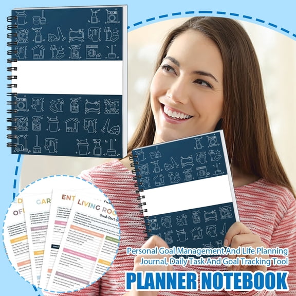 Cleaning Planner, Cleaning Planner for Adults, Hardcover Spiral Notebook, top Bound Spiral Notebook, Annual deep Clean Tracking, Household Chore Logging, Navy Blue, 6X9 in, 1 Pc
