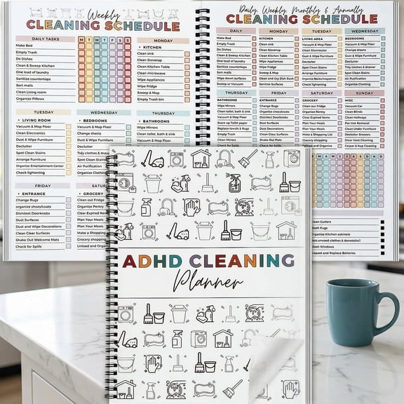Cleaning Planner, Cleaning Schedule and Checklist Organizer, Daily Weekly Monthly Household Cleaning Planner, Chore Chart Notebook for Home, Family Cleaning Tasks, DIY Home Improvement