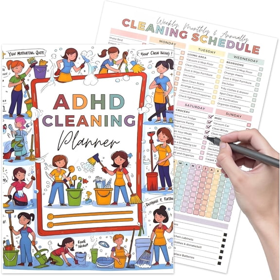 Cleaning Planner Daily Organizer - Color Page Chore Chart Schedule and Checklist -  Household Needs Organization Weekly Monthly Yearly  Family Full Focus Routine Clean Planners for Adults Women