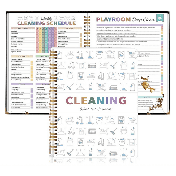 Cleaning Planner - Spiral-Bound Cleaning Schedule Organizer with Daily/Weekly Checklists, Zone Cleaning Tasks, System Templates, Deep Clean Guides & Laundry Schedule, Families & Busy Homes - (Whith)