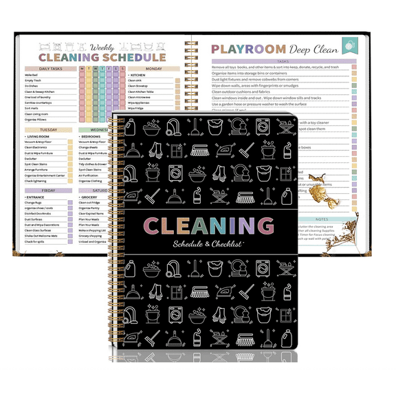 Cleaning Planner - Spiral-Bound Cleaning Schedule Organizer with Daily/Weekly Checklists, Zone Cleaning Tasks, System Templates, Deep Clean Guides & Laundry Schedule, Families & Busy Homes - (Black)