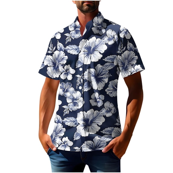 Cleaning Plus Size Collared Shirt for Men Hawaii Trendy Printed Tee Shirts Front Button Shirts Short Sleeve Tops Ultra Soft Tee Shirts Trends Lightweight Tunic Blouses Beach Holiday Clothes